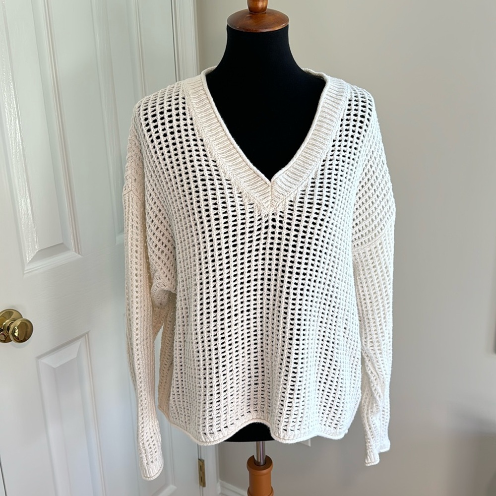 Madewell V-Neck Open Stitch Sweater Size XL